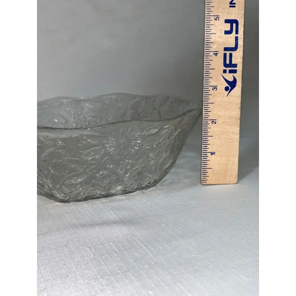 Vintage Clear Pressed Glass Bowl Floral Design Cut decorative Floral Serving
